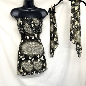 Strapless Smocked Floral Tube Dress with Matching Bell Sleeves NWT M Whimsigoth